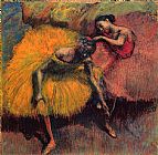 Edgar Degas Famous Paintings - Two Dancers in Yellow and Pink